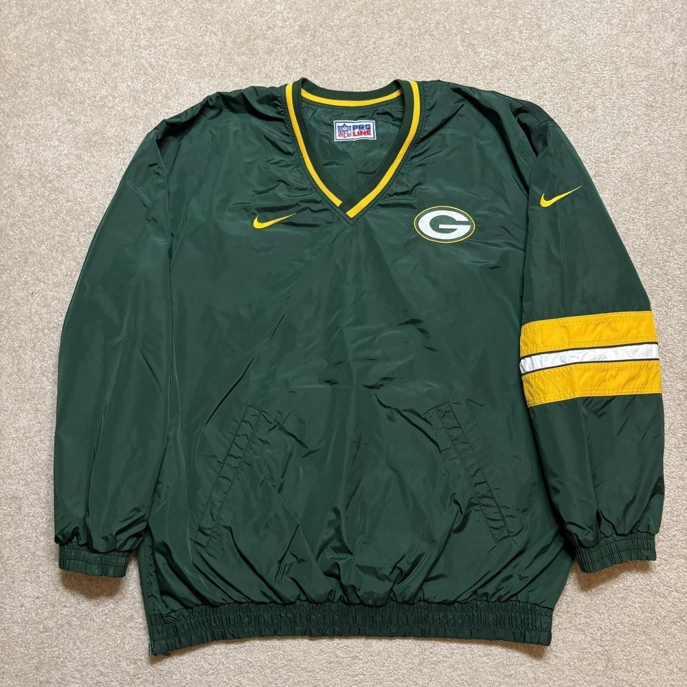 Vtg Nike Green Bay Packers Jacket Mens XL Green NFL Pro Line 90s Reversible Wind